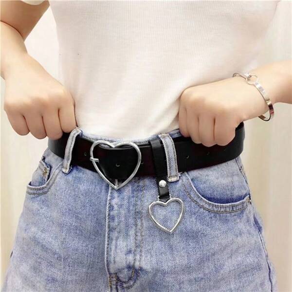 Heart-Shaped Pin Buckle Casual Jeans Belt For Young Girls, Vintage Stylish Simple & Versatile