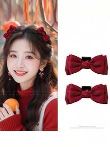 2pcs/4pcs 3D Bow Hair Clips, Cute Bangs Clips Decorative Hair Accessories, Bride Wedding Hair Clips, Christmas Hair Clips Claw Clips Hair Claws Hair Barrettes, Bows, Classy, Winter Outfit Women - Multicolor - View 12