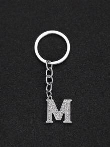1 pieza Llavero elegante y de moda con la forma de la letra del alfabeto inglés en miniatura, incrustado con cristales de rhinestones transparentes, adecuado para hombres y mujeres, llaves de carro, decoración de bolsos y regalo