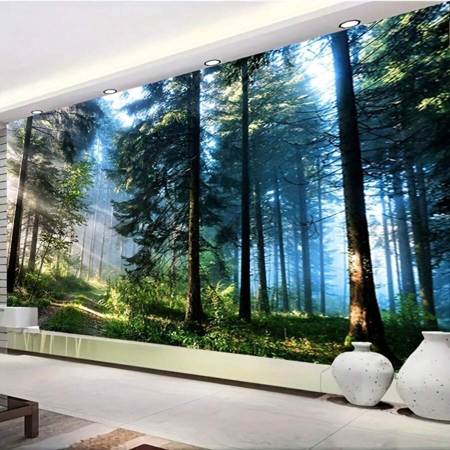 1pc Large Forest Landscape Canvas Banner, Striped Pattern, Suitable For Indoor Nature-Themed Bedroom Decor, Textile Photography Background