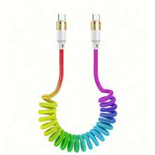 60W 快速充电器线 弹簧 USB 充电线 长度可调 尼龙编织充电线 兼容 / Iphone15/ Iphone16 系列 车载手机快速充电（最大扩展尺寸为 1.2m） 兼容 、Android、相机、MP3 通用适配器 Nan - 彩色 - 查看 5
