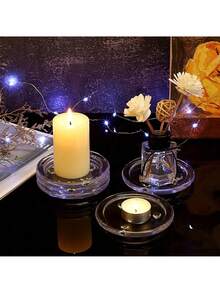 1/3/6 件透明圆形烛台玻璃圆形烛台杯垫盘，透明柱状烛台茶灯盘，玻璃杯垫盘套装蜡烛适用于婚礼、派对、家居装饰