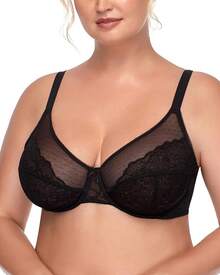 Minimizer Bras Women Full Coverage Underwire Bras Plus Size Lifting Lace Bra Heavy Breast - 黑色 - 查看 1