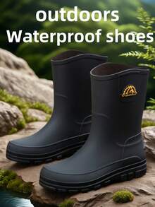 男士雨靴，户外雨天鞋，钓鱼涉水工地建筑水鞋，新款橡胶靴，男士雨鞋，农场畜牧作业鞋，工作鞋，雨季工作鞋 - 黑色 - 查看 3