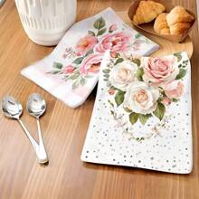 1set/2pcs/4pcs Elegant And Beautiful Rose Patterns Dish Towel, Scouring Pad, Suitable For Restaurant, Kitchen, Bathroom, Daily Decoration, Family Party Decoration, Home Decoration, Household Items, As Gifts