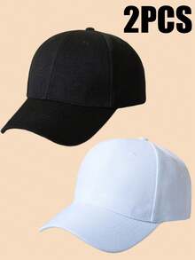 2 Pcs Solid Color Men's Outdoor Sun Protection Casual Hat, Minimalist Fashion Adjustable Comfortable Snapback Hat For Spring And Fall, Travel, Beach, Y2K Style For Teenagers - A - View 4