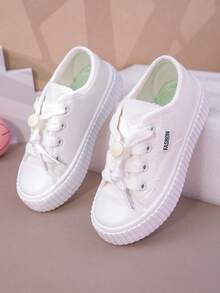 Girls' Canvas Shoes, New Spring/Summer Student Kids White Shoes Thick Bottom Middle/Big Children Sports Shoes Boys/Girls Breathable Casual Sneakers - White - View 6