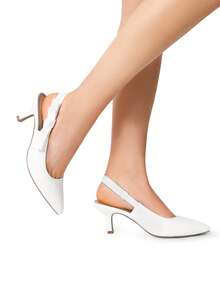 Women's Slingback Kitten Heel Pumps Pointed Toe Bow Elegant Sexy Wedding Dress Shoes - trắng - Xem 8