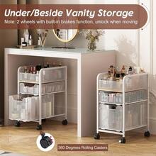 Rolling Makeup Cart Organizer With 2 Drawers, Narrow Floor Skincare Organizers, Vanity Organizer Cosmetics Display Cases Holder For Skin Care Nail Polish Perfume Makeup Brush, White - 白色 - 查看 5