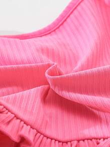 2pcs Baby Girl Cute And Elegant Bow Decor Camisole Dress With Mini Jacket Set, Rose Red