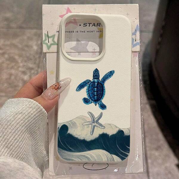 1 pieza Funda de teléfono con patrón de olas oceánicas, tortugas marinas y estrellas de mar, de material de TPU con diseño vintage, compatible con iPhone//Redmi