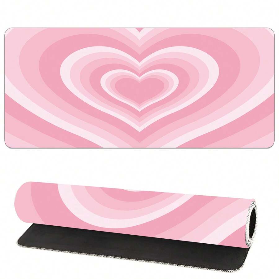 1 件粉色和白色覆盖爱心激光卡通可爱女孩鼠标垫，时尚印花键盘游戏配件鼠标垫，办公电脑 PC 游戏玩家笔记本电脑桌垫，天然橡胶防滑办公鼠标垫