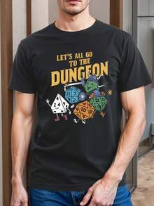 Fun Dungeon Men's T-Shirt, 220gsm Pure Cotton Short Sleeve Crew Neck Summer T-Shirt (1 Piece)