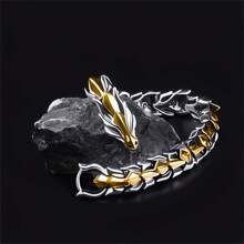 1pc 20cm Men's Viking Dragon Head Punk Style Bracelet, Fashion Vintage Accessory Suitable For Daily, Party, Gift