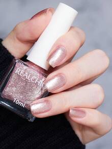 REALCHIC 10ml/件，2025年新品闪亮铂金玫瑰金指甲油，水性普通指甲油，快干，持久，可撕，女士和女孩美甲艺术，节日礼物，春夏指甲 - 粉色 - 查看 4