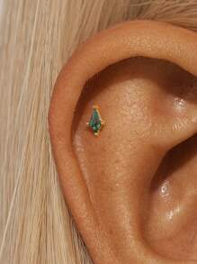 1PC 925 Sterling Silver Natural Green Agate Marquise Flat Back Cartilage Helix Piercing Fine Jewelry For Daily Wear Wedding Party Engagement Anniversary Valentine's Day