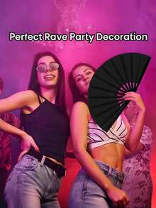 1 件大号折叠手扇，优质面料狂欢扇，黑色尼龙布 Clack 手持扇，可折叠工艺手扇，适用于靴子落地手扇，清凉装饰，俱乐部舞会，怪异酒吧，家居装饰配件，女士和男士舞蹈爱好者派对礼物 - 彩色 - 查看 2