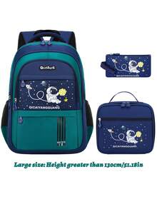 3pcs/Set Astronaut Themed Kids Backpack, Lunch Box Bag, Pencil Case Set, Lightweight Spacious Bookbag For Boys School, Back-To-School Essentials, Fit For 6-14 Years Old Students