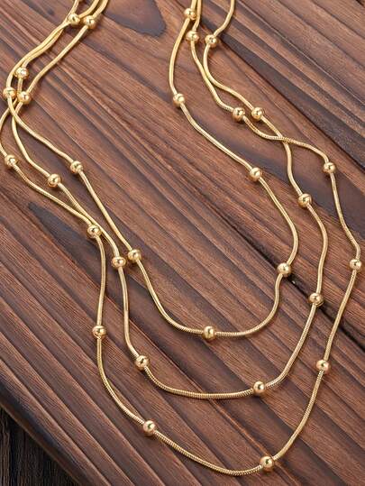 1 件优雅三层不锈钢女士项链，简约度假风格，无马赛克，适合日常和节日穿着，四季配饰