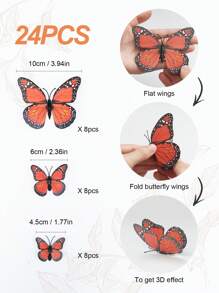 24pcs/48pcs Monarch Butterfly Wall Decor, 3D Realistic Simulation Orange Butterfly Decorations For Halloween Party Gifts Birthday Graduation