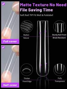 240pcs Box/12 XXXL Coffin-Shaped Transparent False Nails, Suitable For Home And Beauty Salon Manicures, DIY Nail Art Sticker Design (240pcs Box /240pcs Bag /120pcs Bag) Nail Supplies - Clear - View 4