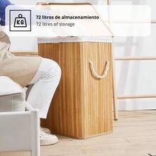 JUICYGOODS HOME & DECOR Laundry Basket With Lid And Ergonomic Rope Handle - Washable And Removable Bamboo Laundry Hamper - 72L Capacity For Drying Rack, Terrace And Bedroom - 24/48h Delivery To Spain (Peninsula) - 松棕色 - 查看 6