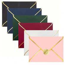 10pcs-50pcs Paper Envelopes With Thank You Stickers For Invitations With Gold Border, Gift Cards Envelopes Self Adhesive Invitation Envelopes With V-Flap, Great For Graduation, Invitation, Baby Shower, Wedding,School Supplies,Back To School