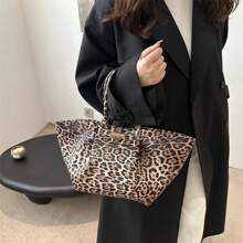 Borsa vintage con stampa leopardata, design di nicchia, grande capacità, borsa per la spesa, borsa da donna
