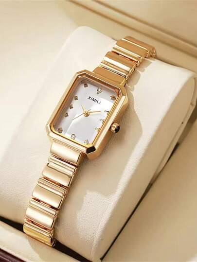 1 Stück Quarzuhr mit Edelstahlarmband für Frauen, Luxus Geschenk Analoguhr, quadratisches Zifferblatt, Studentenmode Minimalismus Uhr, geeignet für Halloween, Jahrestag, Geburtstag und andere Feiertage