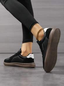 Women Casual Sports Shoes, Lace-Up Soft Sole Flat Low-Top Walking Shoes, Round Toe Versatile Skate Shoes, Student Shoes, White Sole