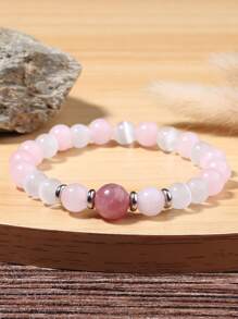 Pulsera para atraer el amor para mujeres: Cuarzo rosa y selenita, calmante, confianza y amor propio, paz, joyería de energía purificadora, regalo unisex para la novia