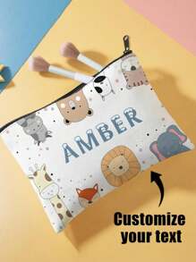 1 szt. Dostosowywalna torba podróżna z nadrukiem w kształcie zwierząt z kreskówek, wielofunkcyjna kosmetyczka/portfel na kosmetyki z zamkiem błyskawicznym, odpowiednia dla nastolatków do pielęgnacji skóry, możliwość dostosowania do własnego imienia