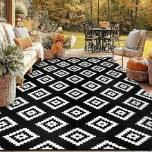 Homcomodar Outdoor Rugs 150x245CM Reversible Mats Plastic Straw Rug UV Resistant Camping Mat Waterproof Patio Rug For Balcony Beach BBQ Picnic Deck(Black) - Black - View 6