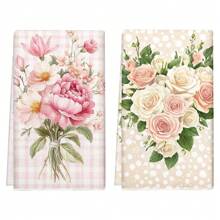1set/2pcs/4pcs Elegant And Beautiful Rose Patterns Dish Towel, Scouring Pad, Suitable For Restaurant, Kitchen, Bathroom, Daily Decoration, Family Party Decoration, Home Decoration, Household Items, As Gifts