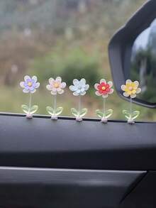 5pcs Shaking Flowers Car Dashboard Decoration, Car And RoomInterior Decoration, Can Be Used For Car Window Side Rearview Mirror - Multicolor - View 3