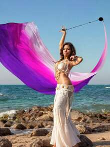 1pc Silk Veil + 1pc Poi Hammer Ball Women Belly Dance Silk Veil Poi Streamer Stage Props Colored Flags