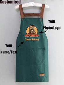 1pc Customized Black Kitchen Cooking Apron, Modern Polyester Oil-Proof Apron, Black Kitchen Apron, Polyester Apron For Garden, Kitchen And Housework Perfect For Home, Restaurant, And Kitchen Cooking