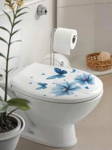 1/2pcs Flower Toilet Stickers Butterfly Toilet Lid Decals, Removable Self-Adhesive Waterproof Bathroom Wall Sticker, Decorative For Bathroom, Bathroom Decor, Wall Art For Home Cistern Restroom Bathroom Decals