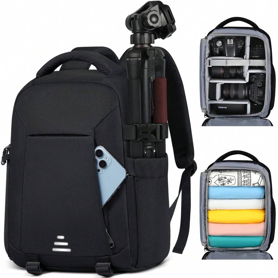 Mochila para Camara Fotografica, Bolsa Mochila Profesional para Camara, Mochila Impermeable para Portátil de 15.6 pulgadas con Divisores Desmontables y Cubierta para la lluvia - Negro - Ver 1