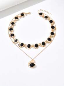 1pc Stylish Elegant Multi-Layer Acrylic Comma Pendant Necklace, Versatile - Multicolor - View 2