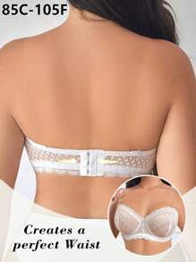 Sujetador acolchado sin tirantes de encaje y parches talla grande, ropa interior cómoda para mujer