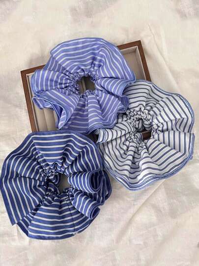 Coleteros de pelo grandes a rayas azules, lazos de pelo casuales para moño, accesorios de pelo versátiles, tocado