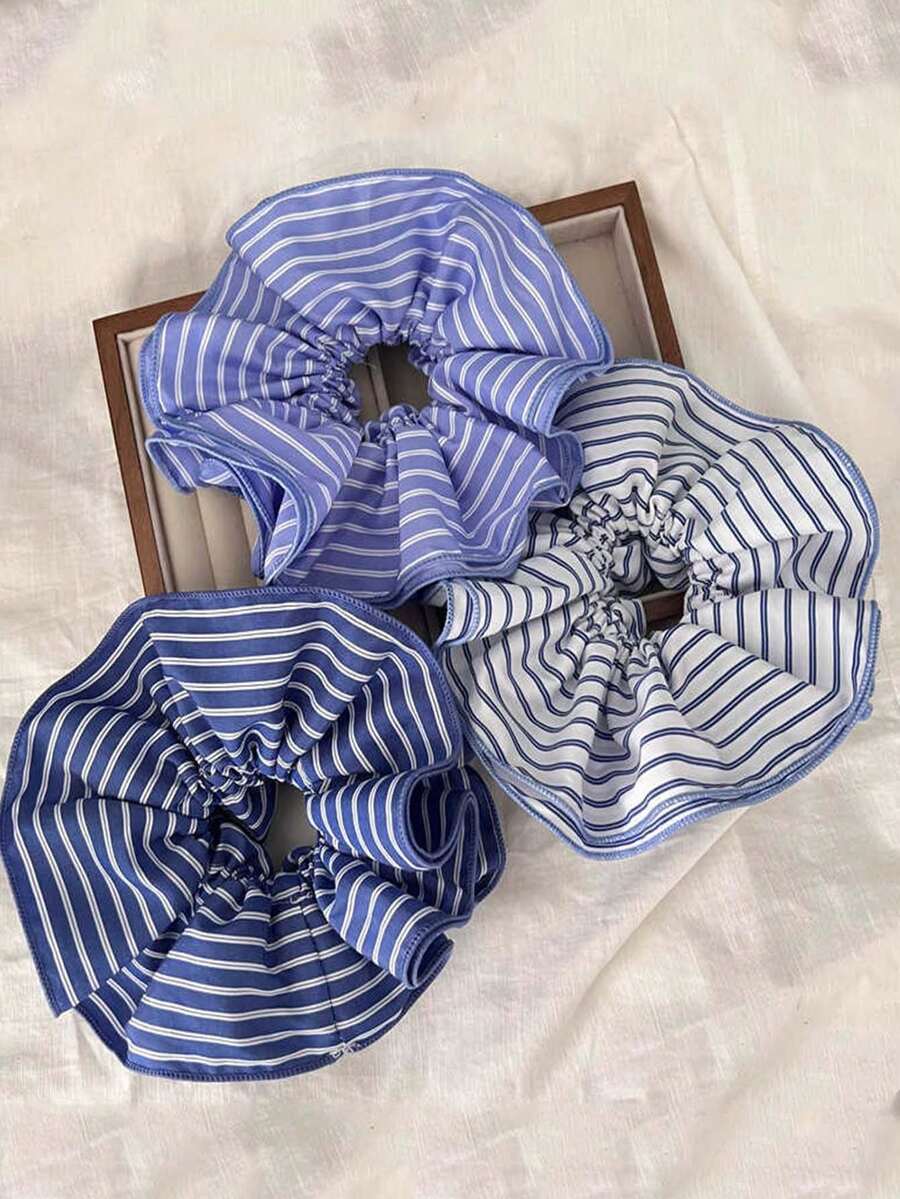 蓝色条纹大号发圈，休闲发髻发带，多功能发饰，头饰 - 彩色 - 查看 1