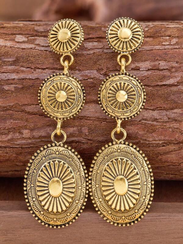 MONLOTTI 1 par de pendientes vintage de vaquera occidental boho con colgante de metal aleado tallado con diseño geométrico y tótem, joyería de verano para mujer, regalo de joyería retro femenina