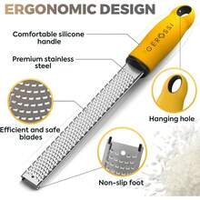 GEROSSI - Rallador de cítricos y queso, acero inoxidable 430, hoja superafilada, trituradora de mano para verduras, frutas, limón, jengibre, ajo, chocolate, especias, rallador con cepillo y tapa - 1 - Ver 5