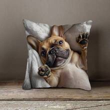TOPSSCTR 1 față de pernă cu imprimeu vintage cu buldog francez, imprimare pe o singură față, lavabilă la mașină, închidere cu fermoar, material poliester, potrivită pentru diverse camere - ideală pentru Crăciun, Anul Nou, Ziua Îndrăgostiților (inserția de pernă nu este inclusă), față de pernă decorativă - Maro - Vizualizare 8