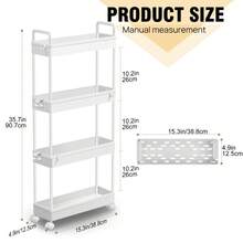 AutoFu 4 Tier Slim Slide Out Kitchen Trolley Rack Holder Storage Shelf Organizer Cart With Wheels, Bathroom Laundry Storage Rack, Multifunctional Narrow Space, Mobile Storage Space Saving! - White - View 2