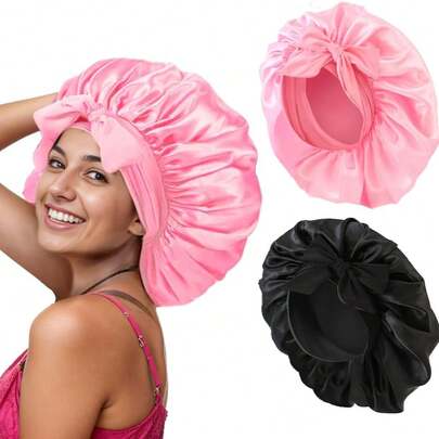 1 Peça Bandana de Seda de Cetim de Luxo com Amarração Ajustável - Chapéu de Cuidados com o Cabelo Leve para Conforto, Condicionamento e Banho durante a Noite - Chapéu Bandana de Beleza de Seda Simulada de Laço para Homens e Mulheres, Chapéu de Dormir de Aba Larga - Cor Aleatória