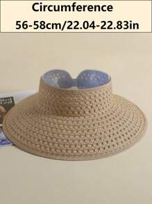 1pc Women's Lightweight Breathable Solid Color Hollow-Out Top Sunshade Hat With Wide Brim, Small Face, Foldable For Summer Outdoor Activities