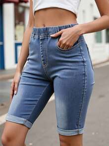 Women's Totally Shaping Pull On Bermuda Shorts - Blue - View 2